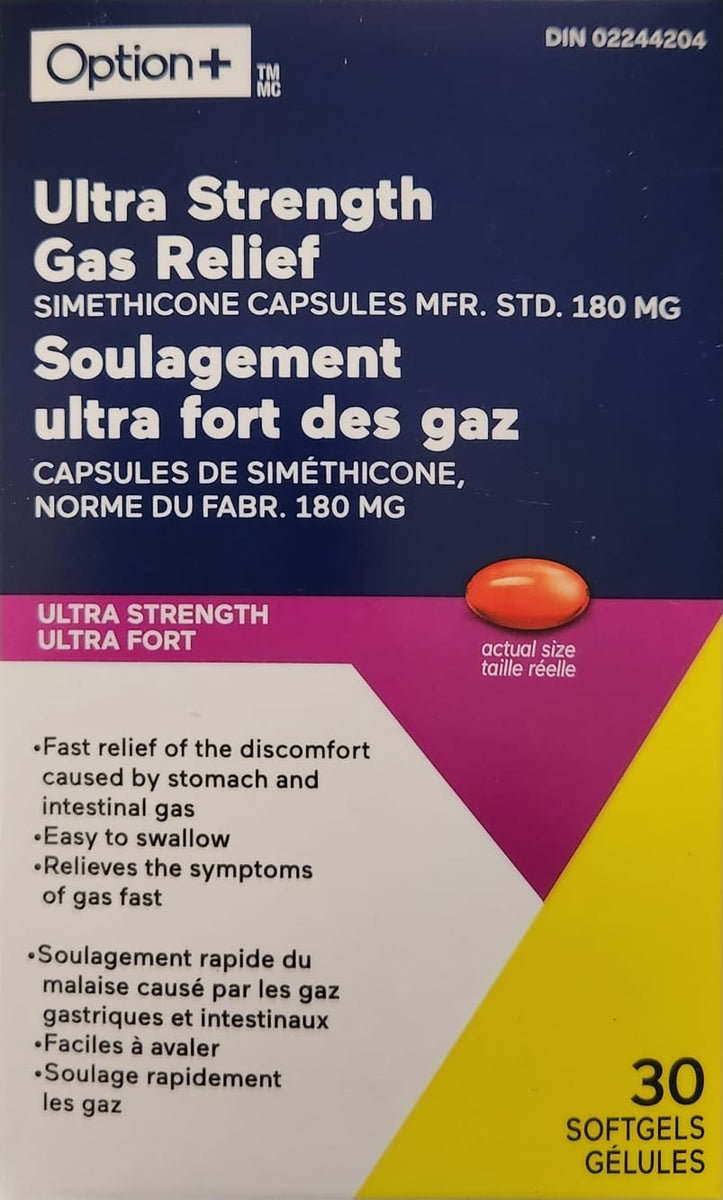 Option+ Ultra Strength Gas Relief 180mg 30 Softgels Pharmacy For Life