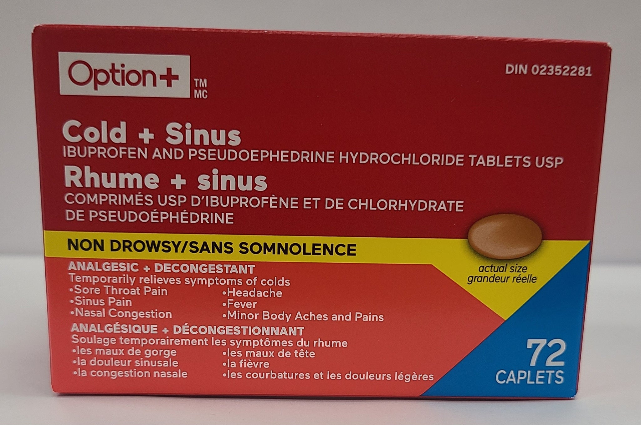 Option+ Cold and Sinus Ibuprofen and Pseudoephedrine Hydrochloride Tablets USP 72 Caplets