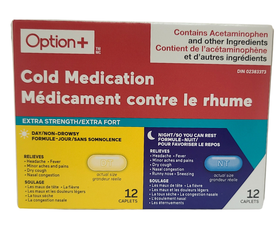 Cold Complete Formula Caplets Option+ Cold Medication Extra Strength, 12 Day Caplets, & 12 Night Cap ...
