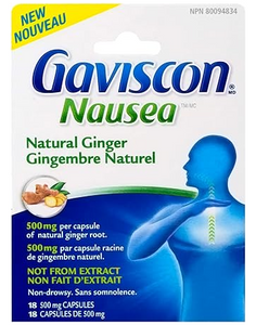 GAVISCON NAUSEA NATRUAL GINGER 500MG 18 CAPSULES