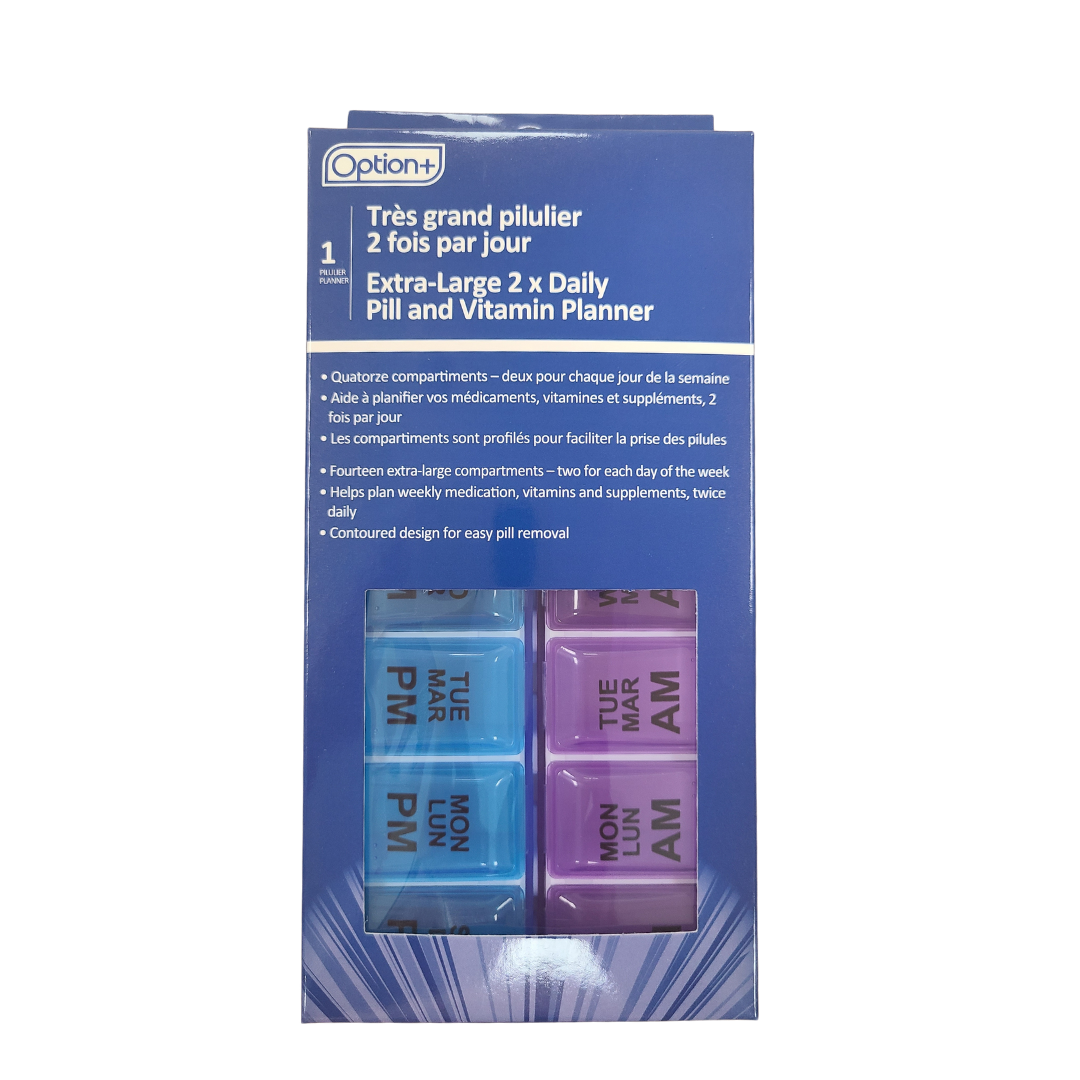 Option extra large 2x daily pill and vitamin planner pharmacy for life