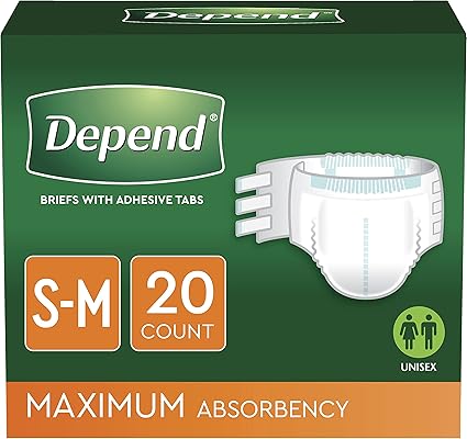 Depend Brief with Adjustable Tabs - Maximum Protection - S-M - 20 pack
