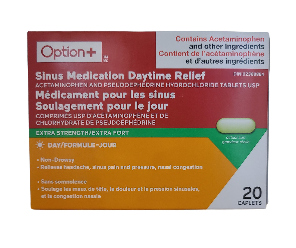 Option+ Sinus Medication Daytime Relief Day 20 Caplets Extra Strength ...