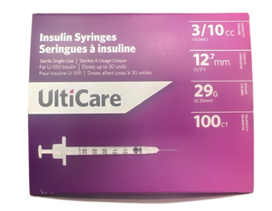 UltiCare Insulin Syringes 3/10cc 12.7mm 29G 100 Count