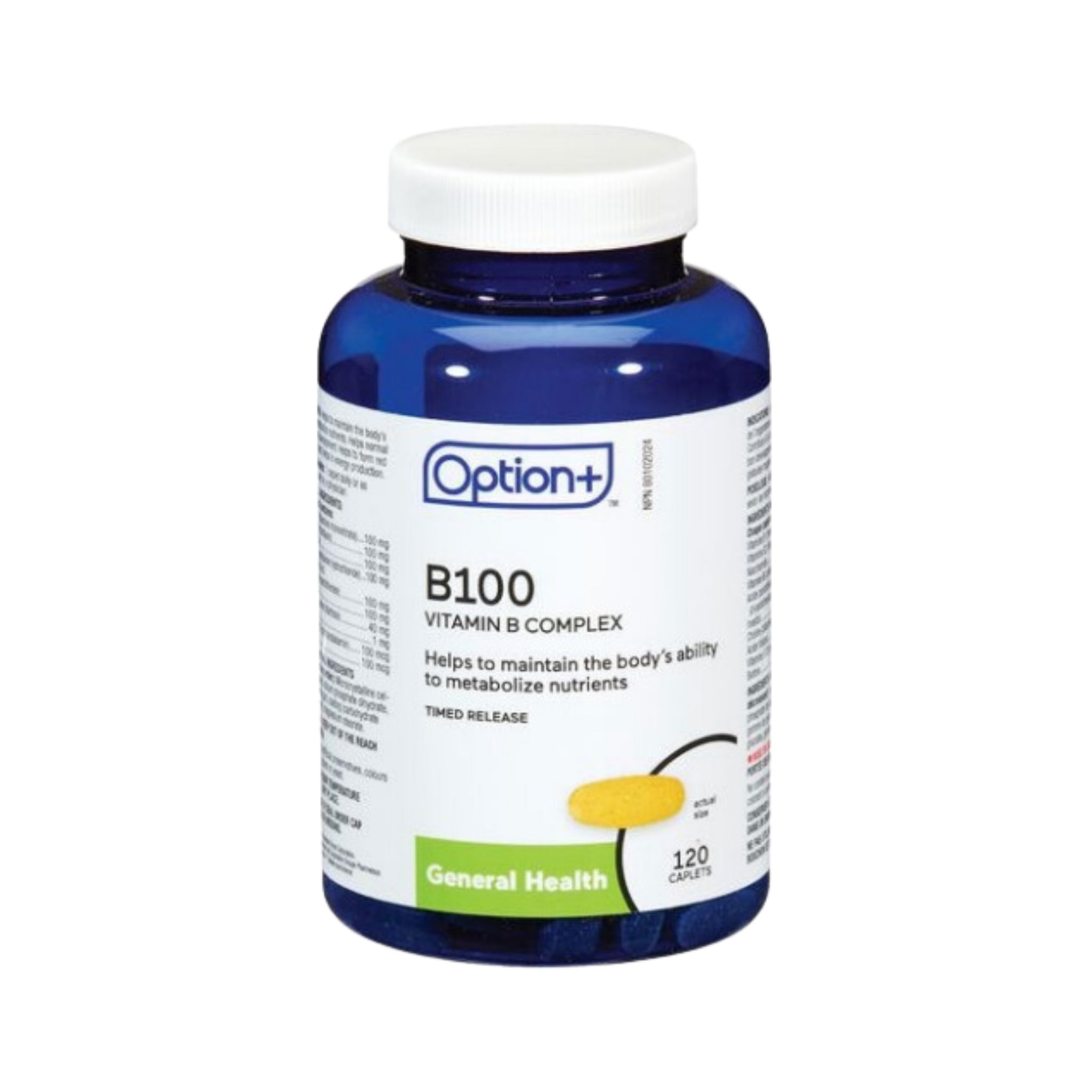 Option+ Vitamin B100 Complex bottle of 120 caplets