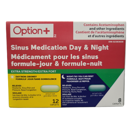 Option+ Sinus Medication Day and Night Extra Strength 20 Caplets