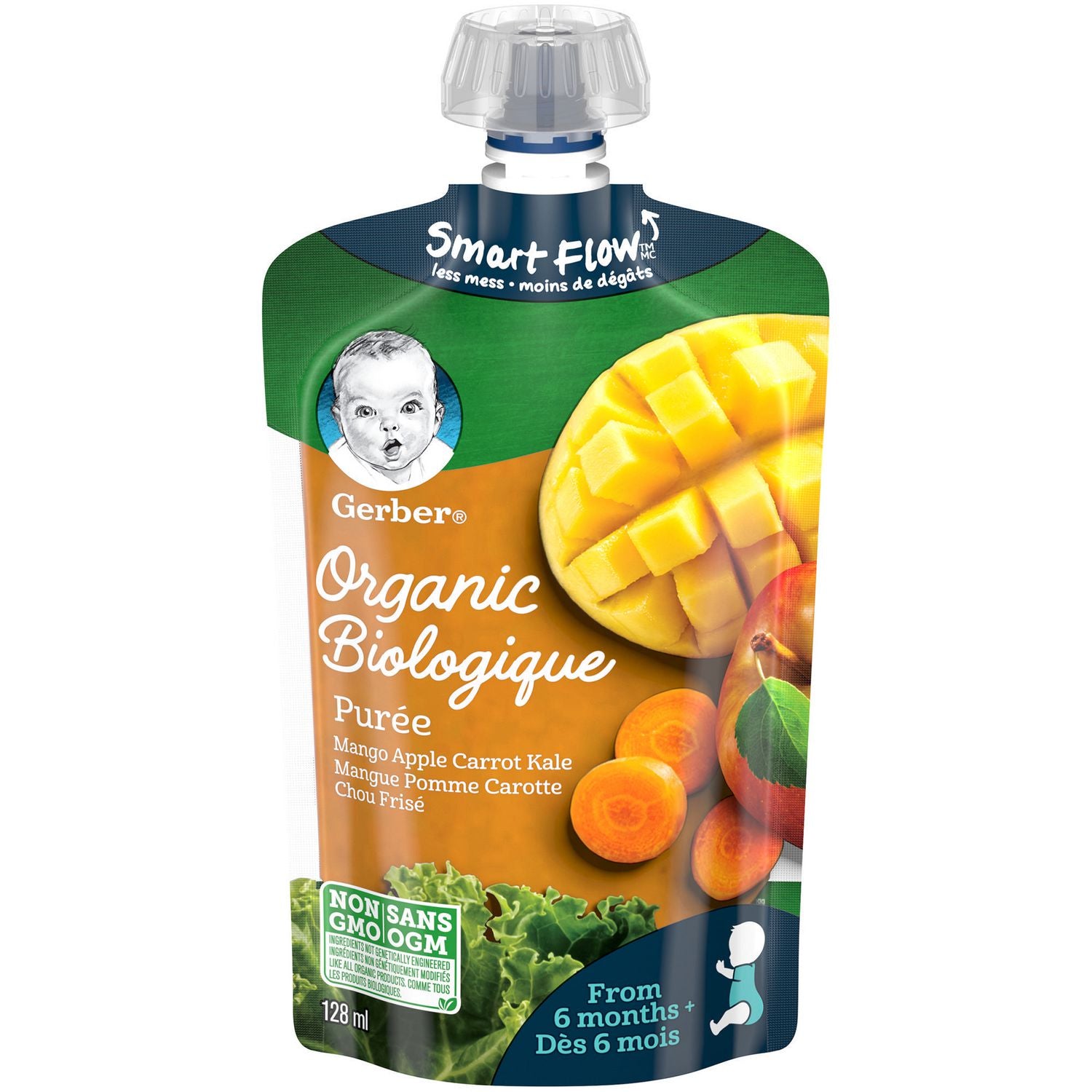 Nestle Gerber Organic Mango, Apple, Carrot & Kale Puree 128mL