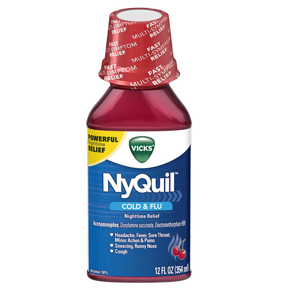 NyQuil Cold & Flu Nighttime Relief Liquid Soothing Cherry Flavour