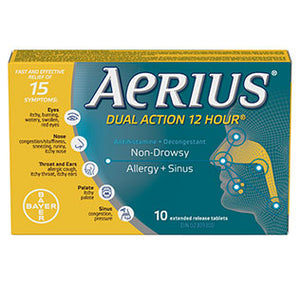 Aerius Dual Action 12 Hour Allergy + Sinus Relief 10 Extended Release Tablets