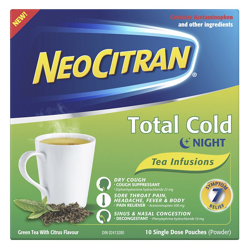 NeoCitran Total Cold Tea Infusions Nighttime 10 Single Dose Pouches