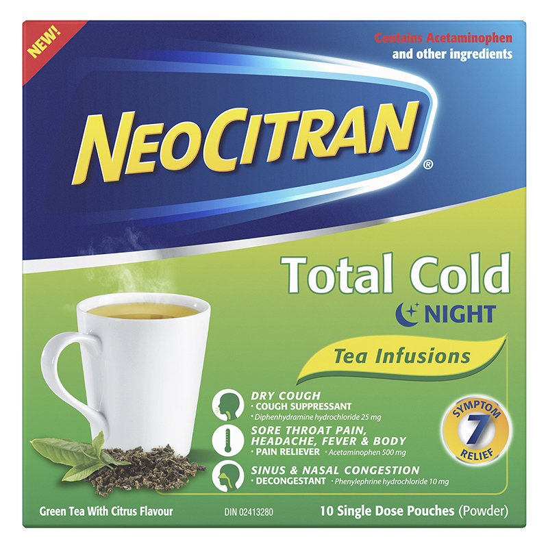 NeoCitran Total Cold Tea Infusions Nighttime 10 Single Dose Pouches ...