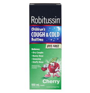 Robitussin Children's Cough & Cold Bedtime Cherry Flavour Dye Free 100mL