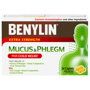 Benylin Mucus & Phlegm Extra Strength Plus Cold Relief 24 Caplets