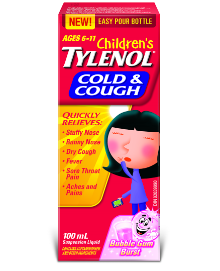 Children's Tylenol Cold & Cough Bubble Gum Burst 100mL