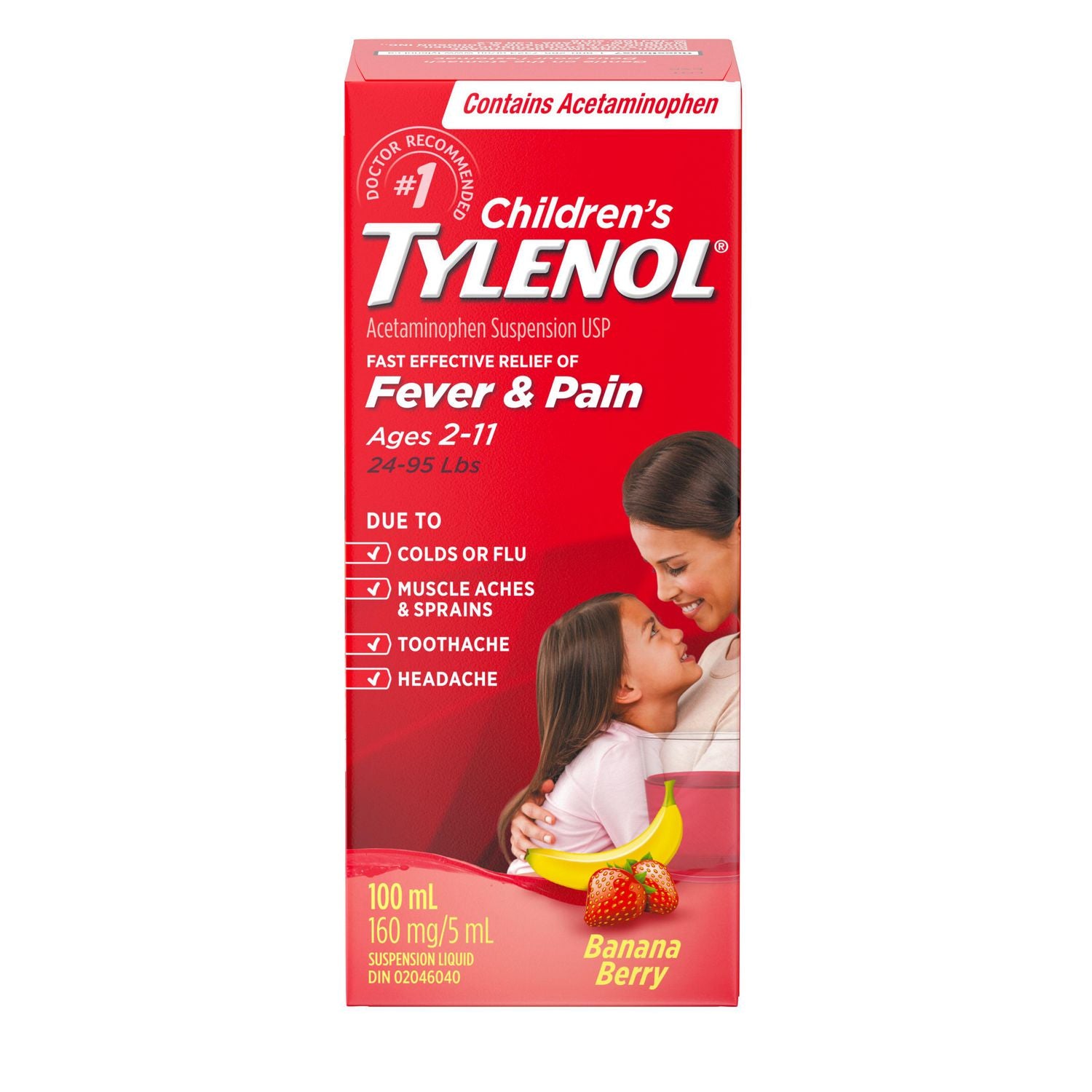 Children's Tylenol Fever & Pain Banana Berry Flavour 100mL