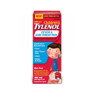Children's Tylenol Fever & Sore Throat Pain Dye Free Cherry Flavour 100mL