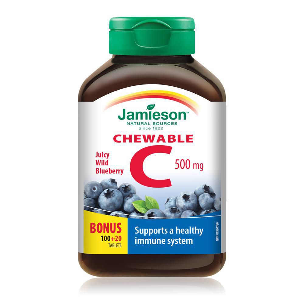 Jamieson Vitamin C 100+20 Chewable Tablets Juicy Wild Blueberry