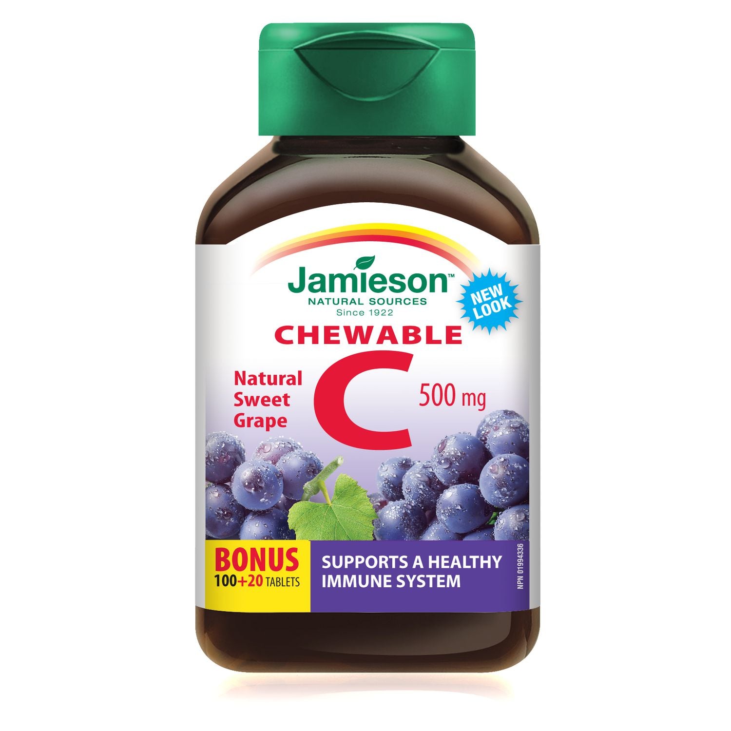 Jamieson Vitamin C 100+20 Chewable Tablets Natural Sweet Grape