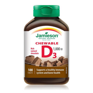 Jamieson Vitamin D 1000IU 100 Chewable Tablets Rich Natural Chocolate Flavour