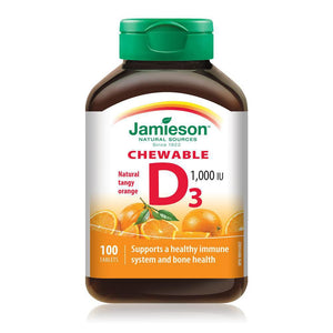 Jamieson Vitamin D 1000IU 100 Chewable Tablets Natural Tangy Orange Flavour