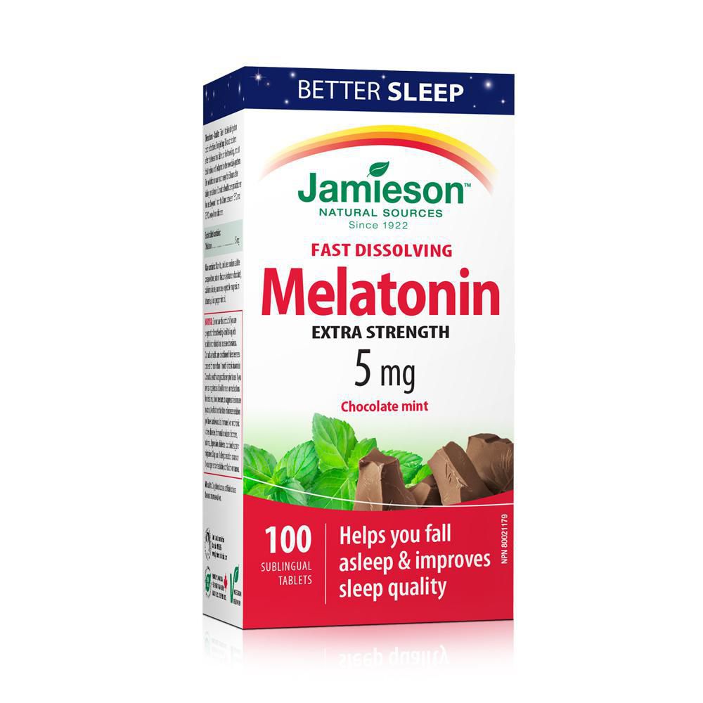 Jamieson Fast Dissolving Melatonin 5mg 100 Sublingual Tablets Chocolate Mint