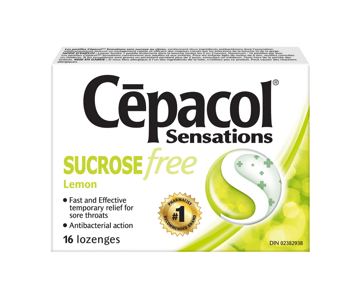 Cepacol Sensations Sucrose Free Lemon Flavour 16 Lozenges