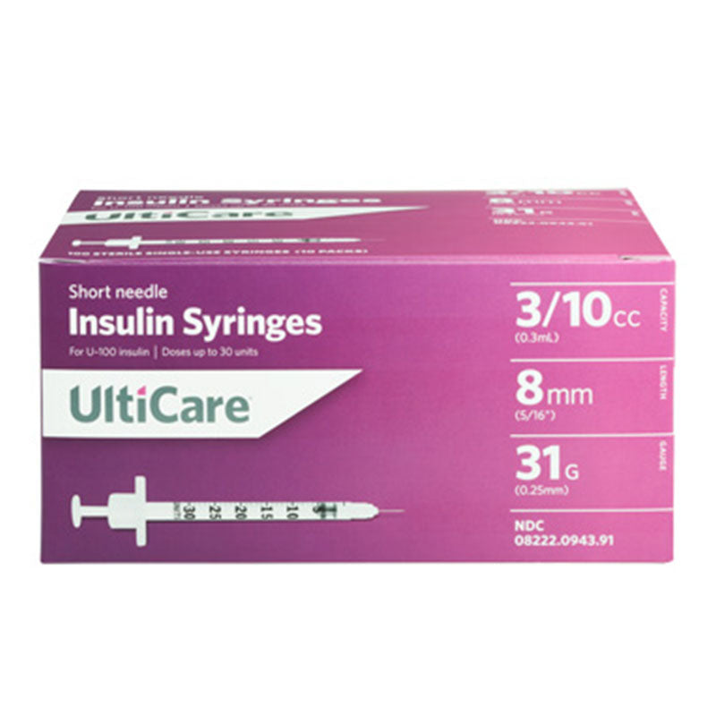 UltiCare Insulin Syringes 3/10cc 12.7mm 29G 100 Count