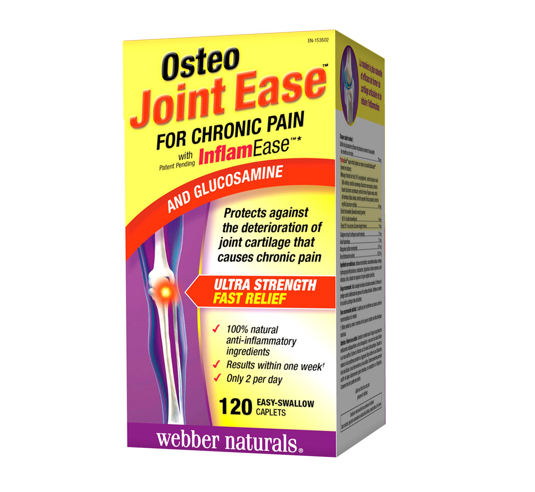 Webber Naturals Osteo Joint Ease with InflamEase and Glucosamine 120 Easy-Swallow Caplets