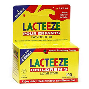 Lacteeze Children's Lactase Enzyme 100 Tablets Strawberry Flavour