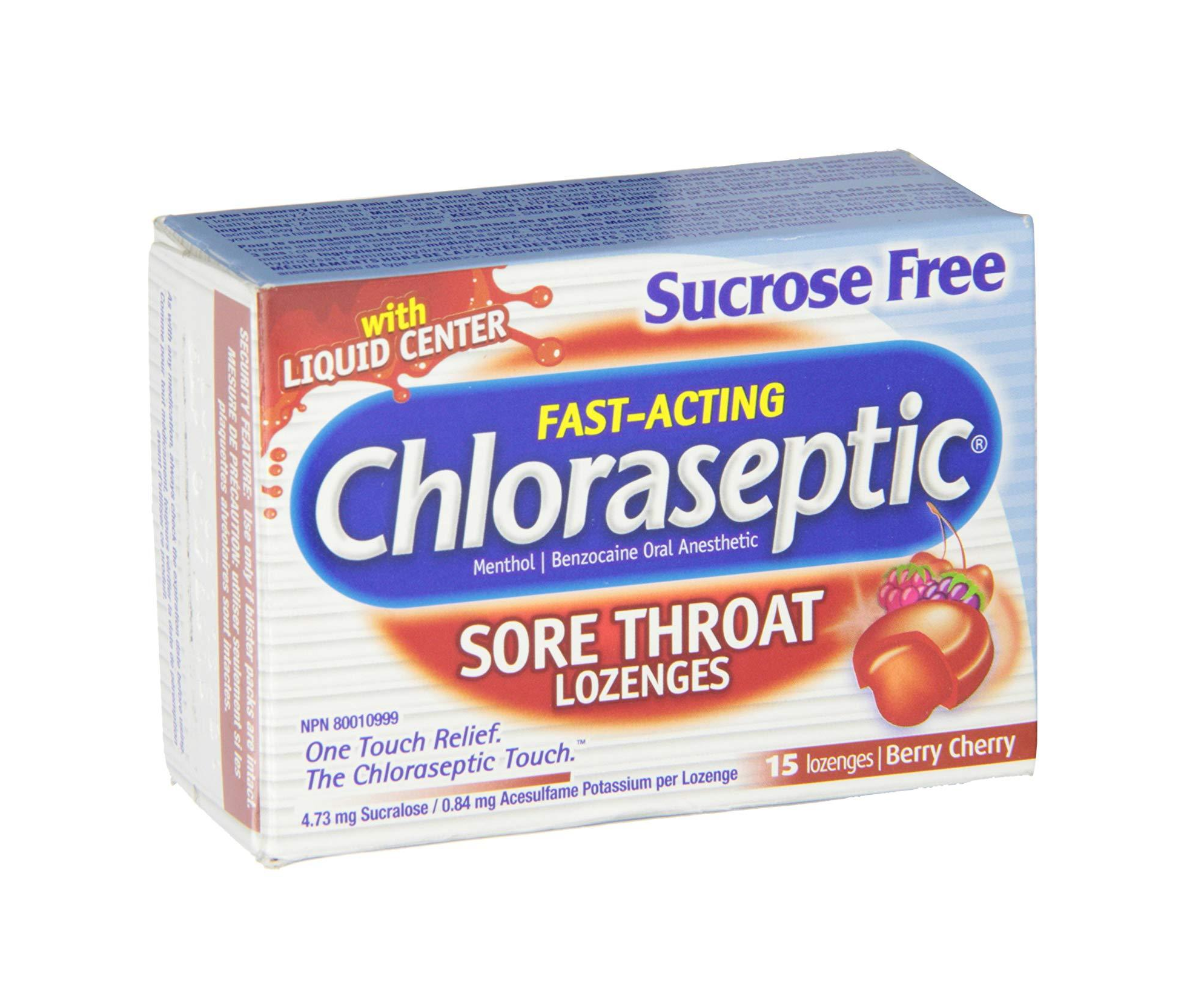 Chloraseptic Sore Throat Lozenges Sucrose Free Berry Cherry Flavour 15 Lozenges