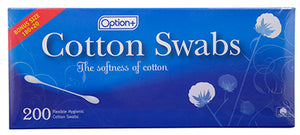 Option+ Cotton Swabs 200 Flexible Hygienic Cotton Swabs