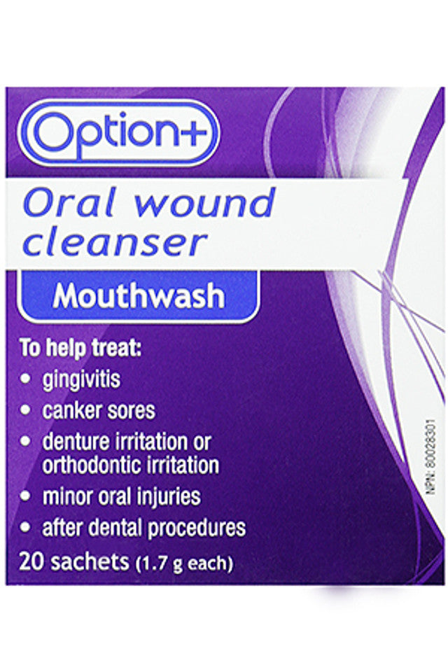 Option+ Oral Wound Cleanser Mouthwash 20 Sachets