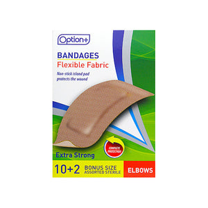 Option+ Bandages Flexible Fabric Elbows 10+2 Bonus Size