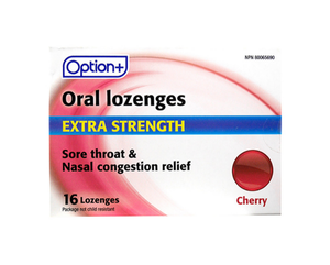 Option+ Antibacterial Throat Lozenges Cherry 16 Lozenges