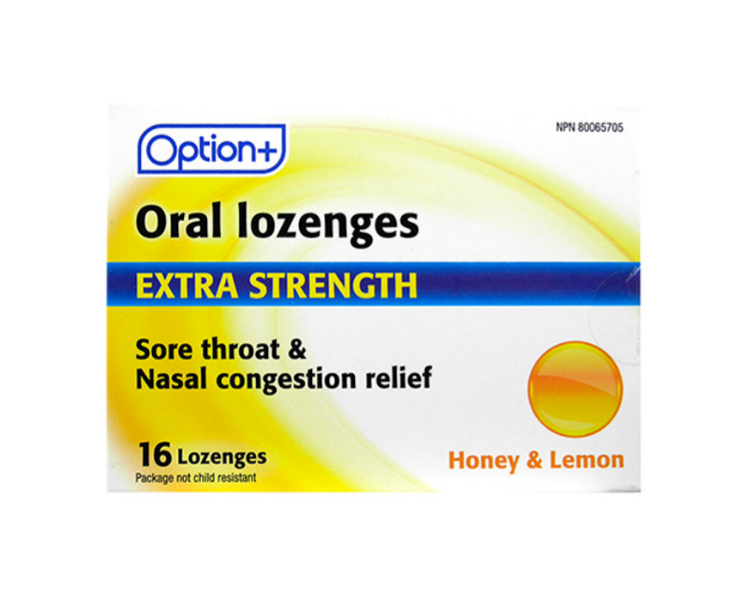 Option+ Antibacterial Throat Lozenges Honey & Lemon 16 Lozenges