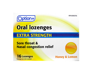 Option+ Antibacterial Throat Lozenges Honey & Lemon 16 Lozenges