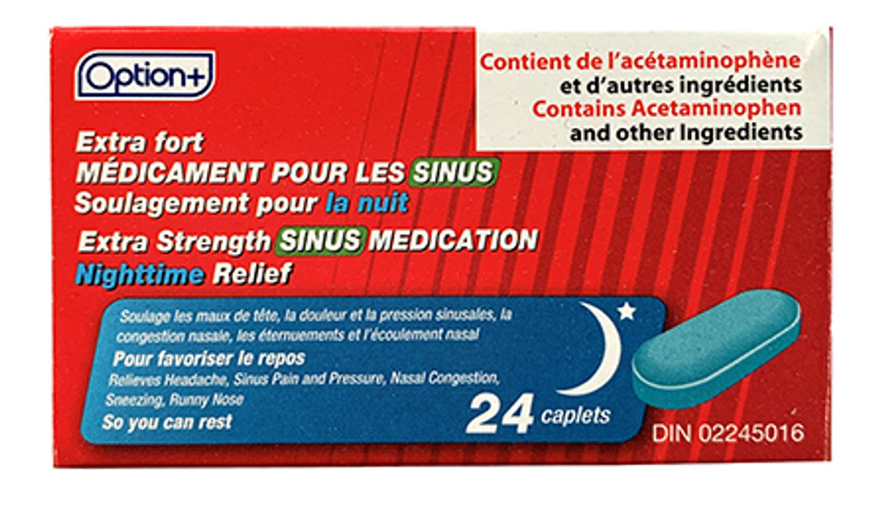 Option+ Extra Strength Sinus Medication Nighttime Relief 24 Caplets