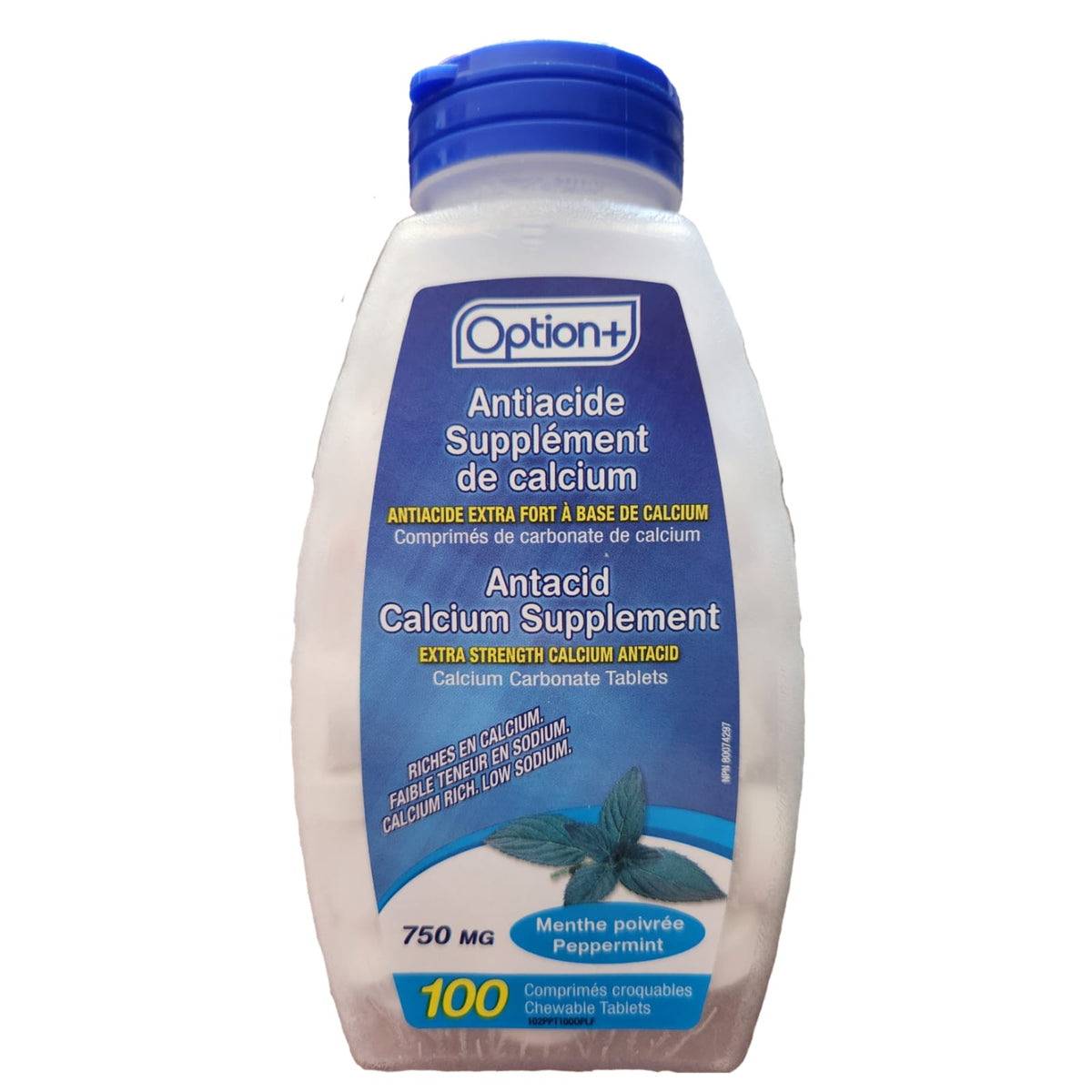 Option+ Antacid Calcium Supplement Extra Strength Peppermint 750mg 100 ...