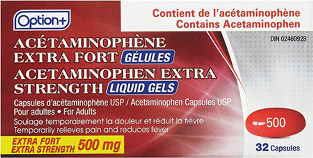 Option+ Acetaminophen Extra Strength Liquid Gels 500mg 32 Capsules
