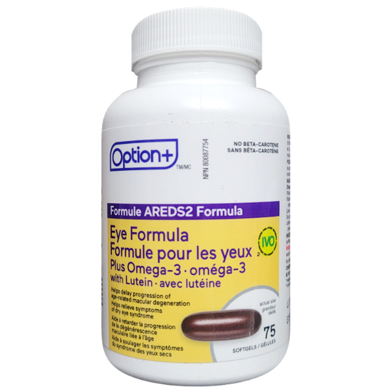 Option+ AREDS2 Eye Formula Plus Omega-3 with Lutein 75 Softgels