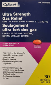Option+ Ultra Strength Gas Relief 180mg 30 Softgels