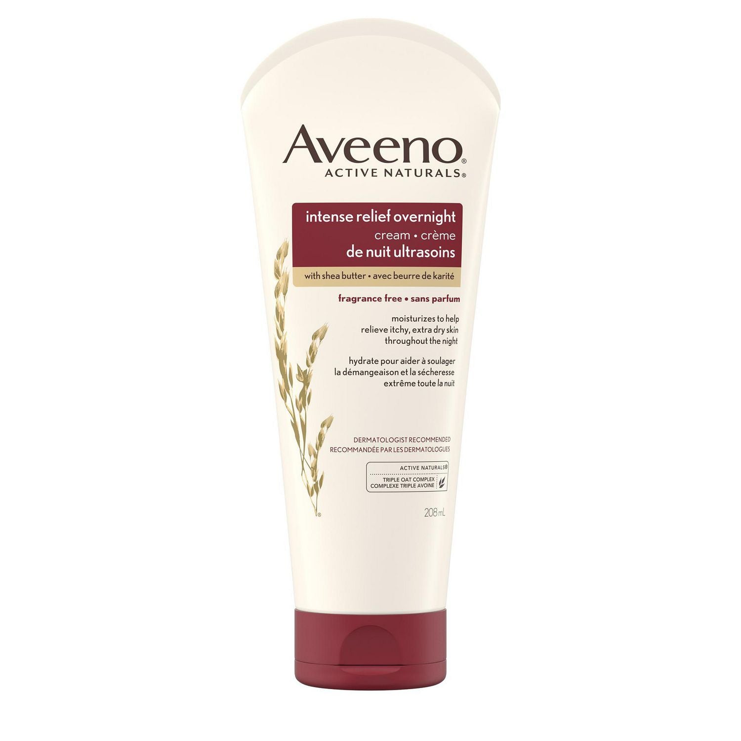 Aveeno Intense relief Overnight Cream Fragrance Free With Shea Butter 208ml