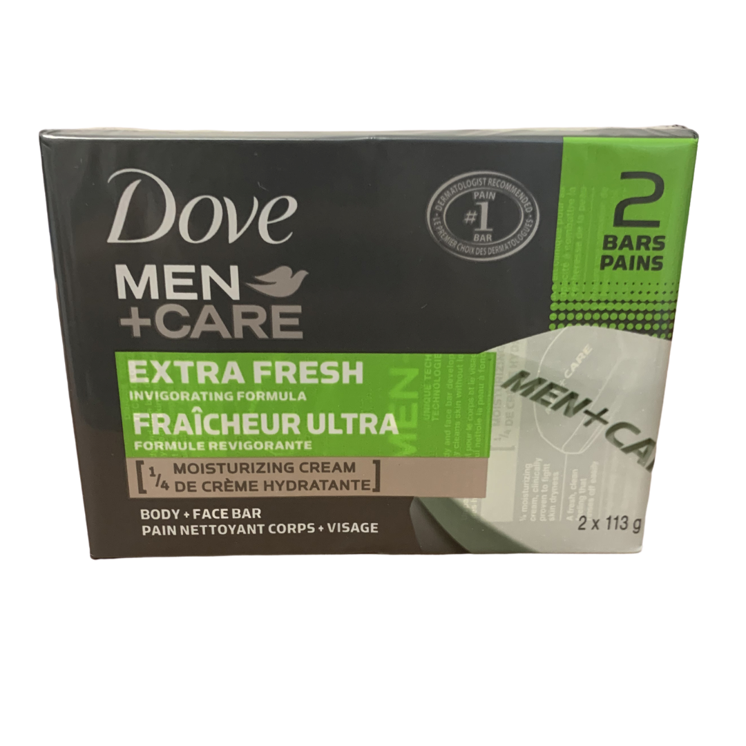 Dove Men + Care Extra Fresh Body & Face Bar Soap 2 Bars
