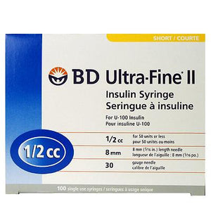 BD Ultra-Fine II Insulin Syringe 1/2ml 8mm 30G 100 Count